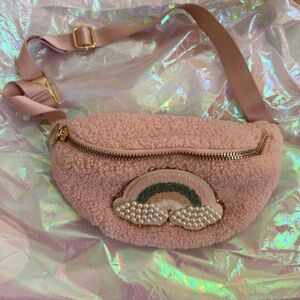 Stoney clover Cozy Rose Sherpa Fanny pack with rainbow patch